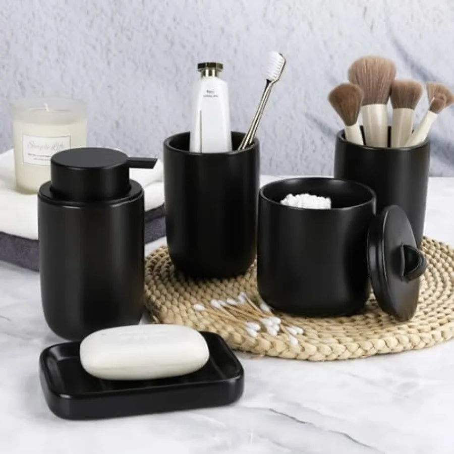 Ceramic Bathroom Vanity Accessories Set Soap Dispenser Toothbrush Holder