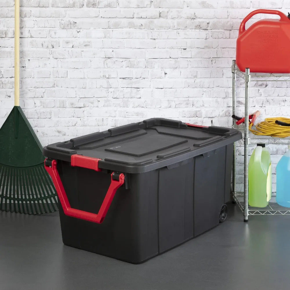 Industrial Wheeled Storage Bin With Handle Durable Plastic Tote