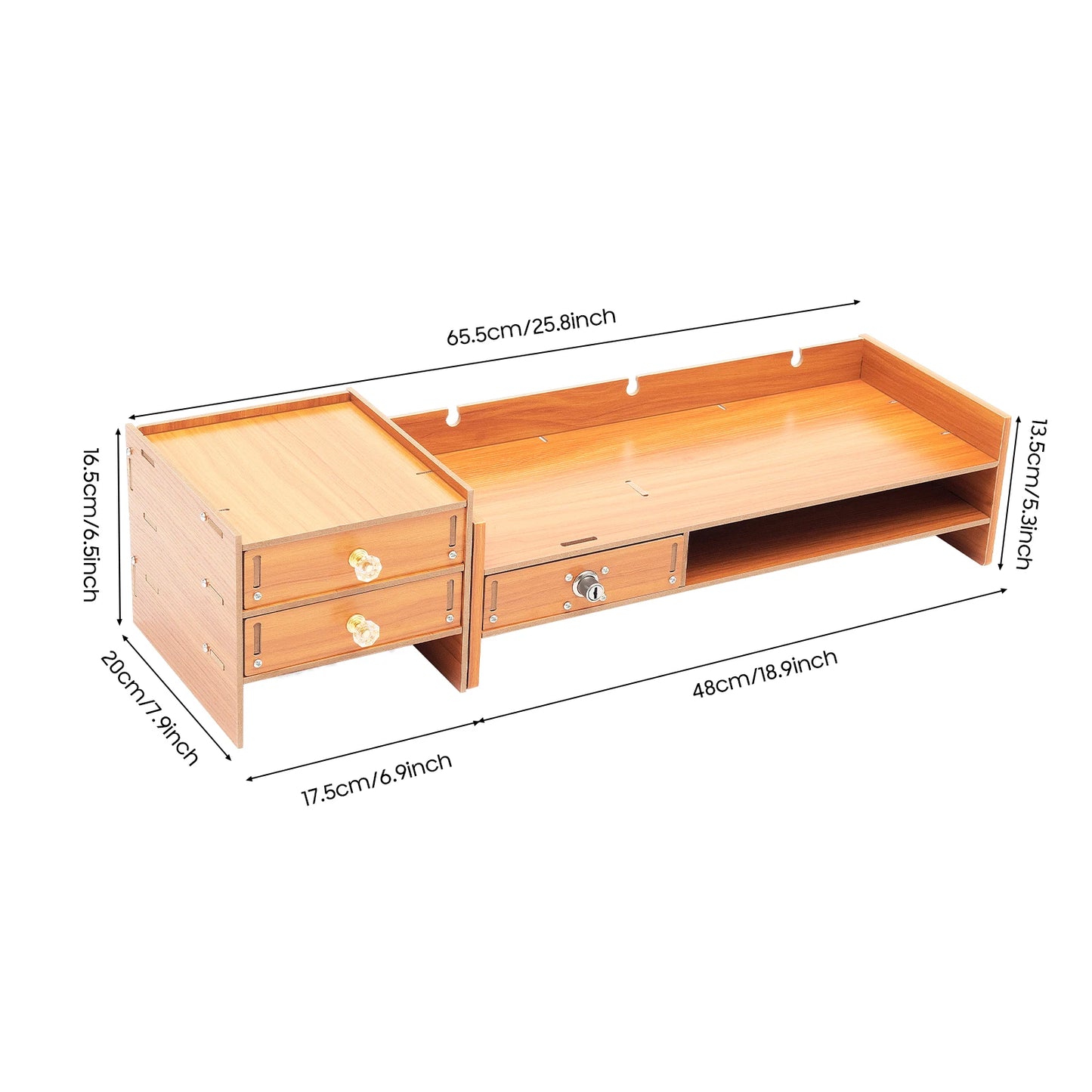 Bymaocar Wooden Monitor Stand With Lockable Drawer Storage Desk Organizer