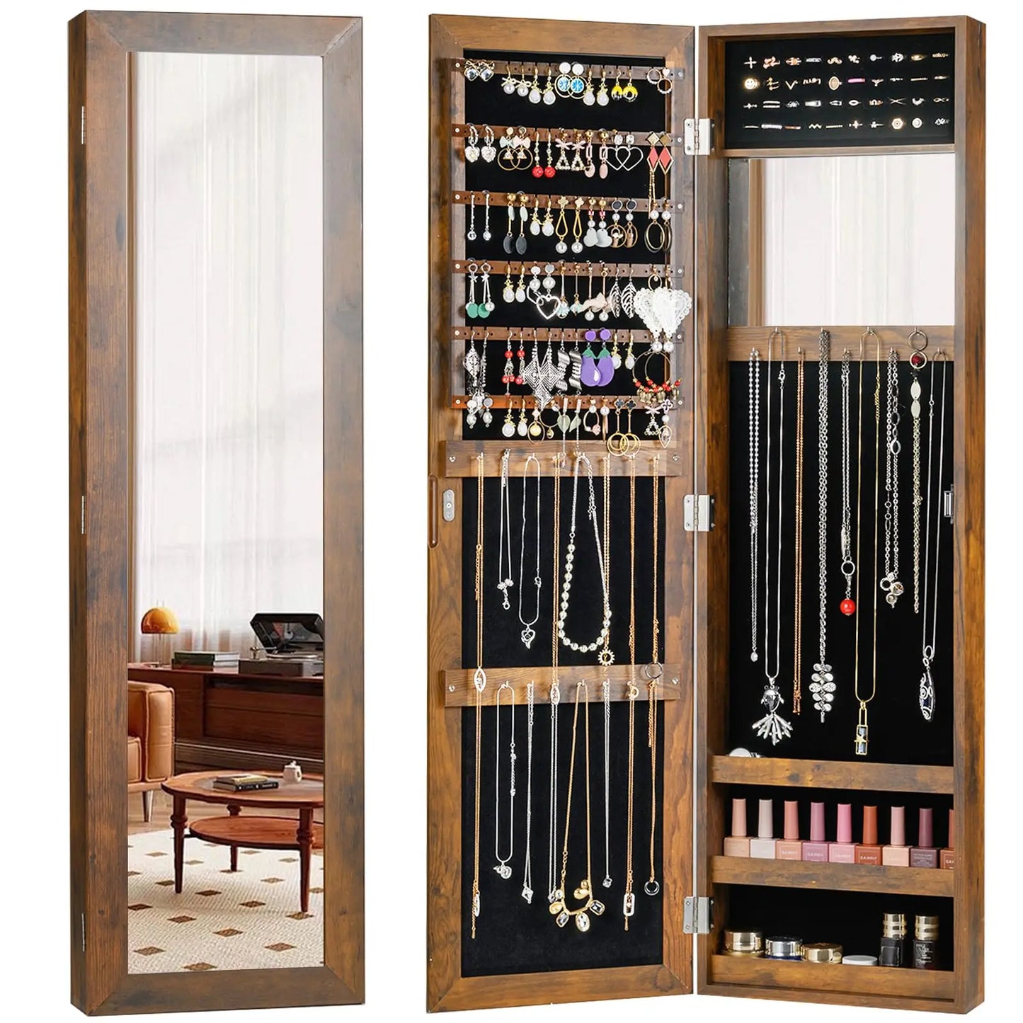 Giantex Wall Mounted Jewelry Cabinet With Mirror Over Door