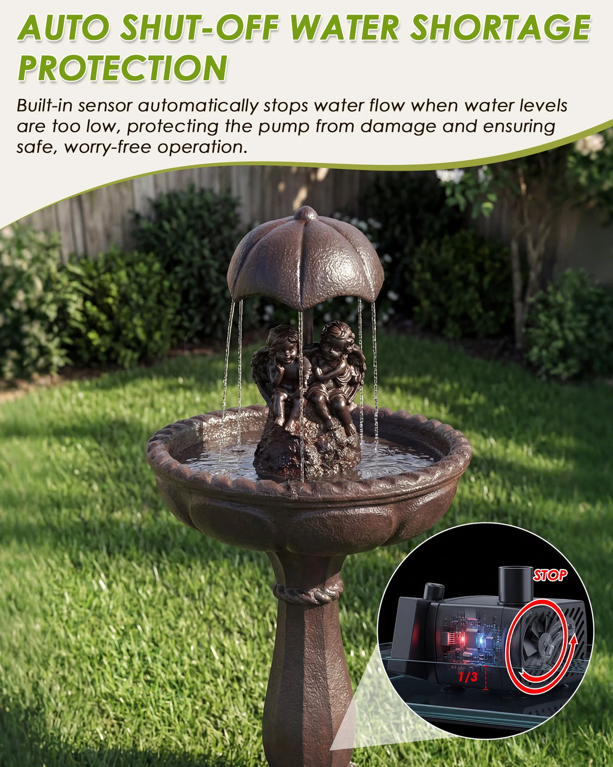 Solar Outdoor Cascading Water Fountain With Quiet Pump