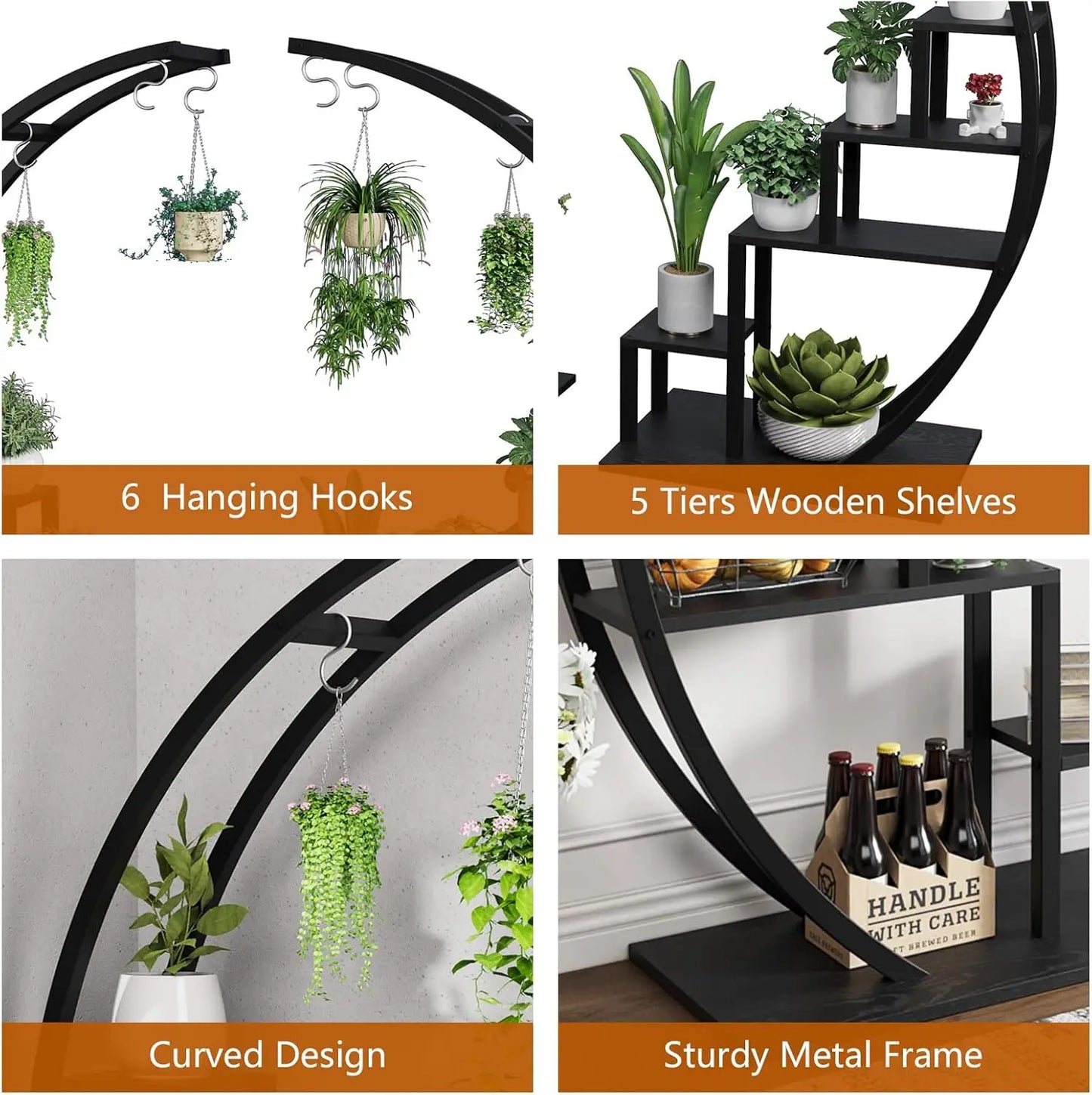 HiMISS 5 Tier Metal Plant Stand With Half Moon Design