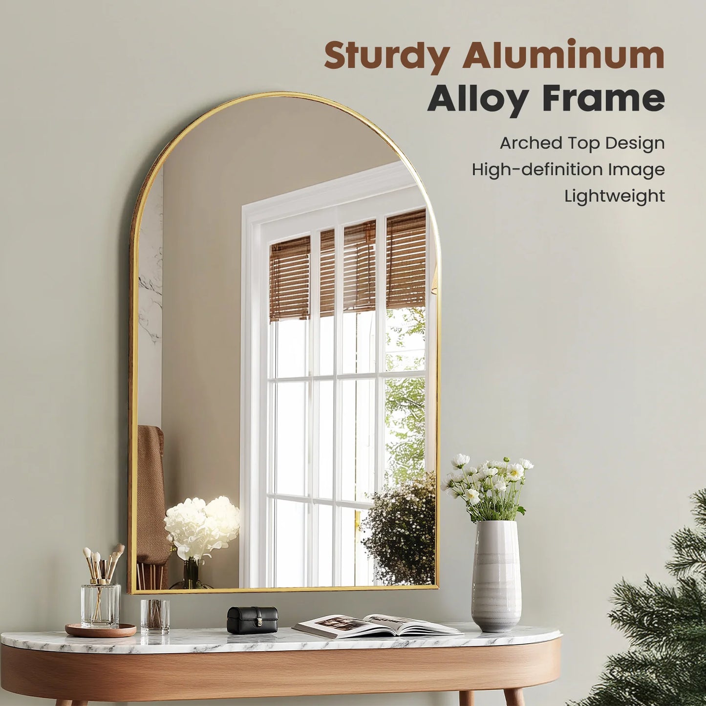 JHK Arched Framed Bathroom Mirror Wall Decor In Modern Home