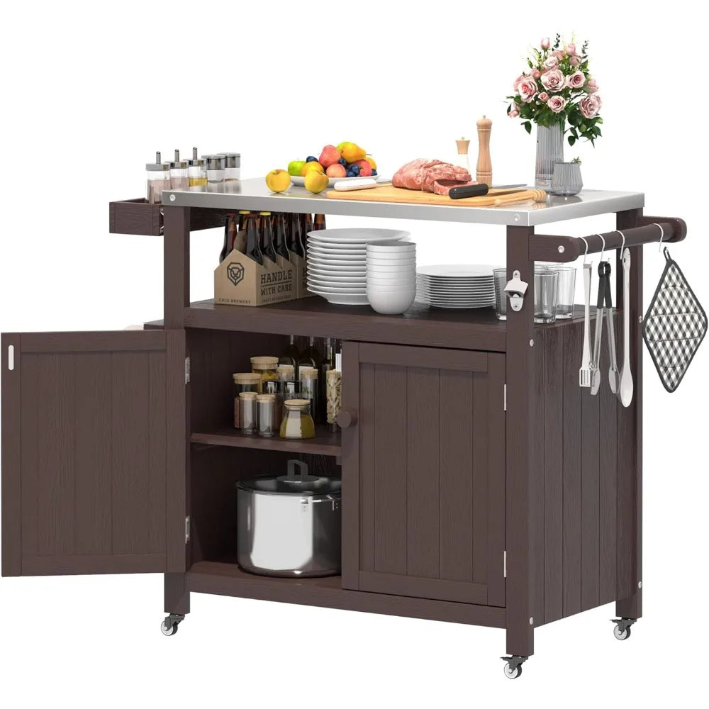 XIUWO Weatherproof Outdoor Kitchen Island With Stainless Steel Top