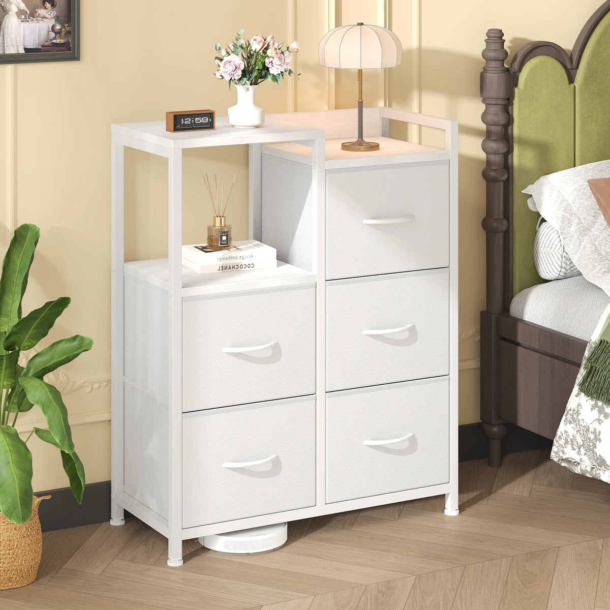 JHK Fabric Drawer Storage Chest With Raised Shelf TV Stand