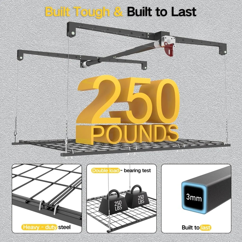 Adjustable Garage Ceiling Storage Rack Overhead Lift System 250lbs