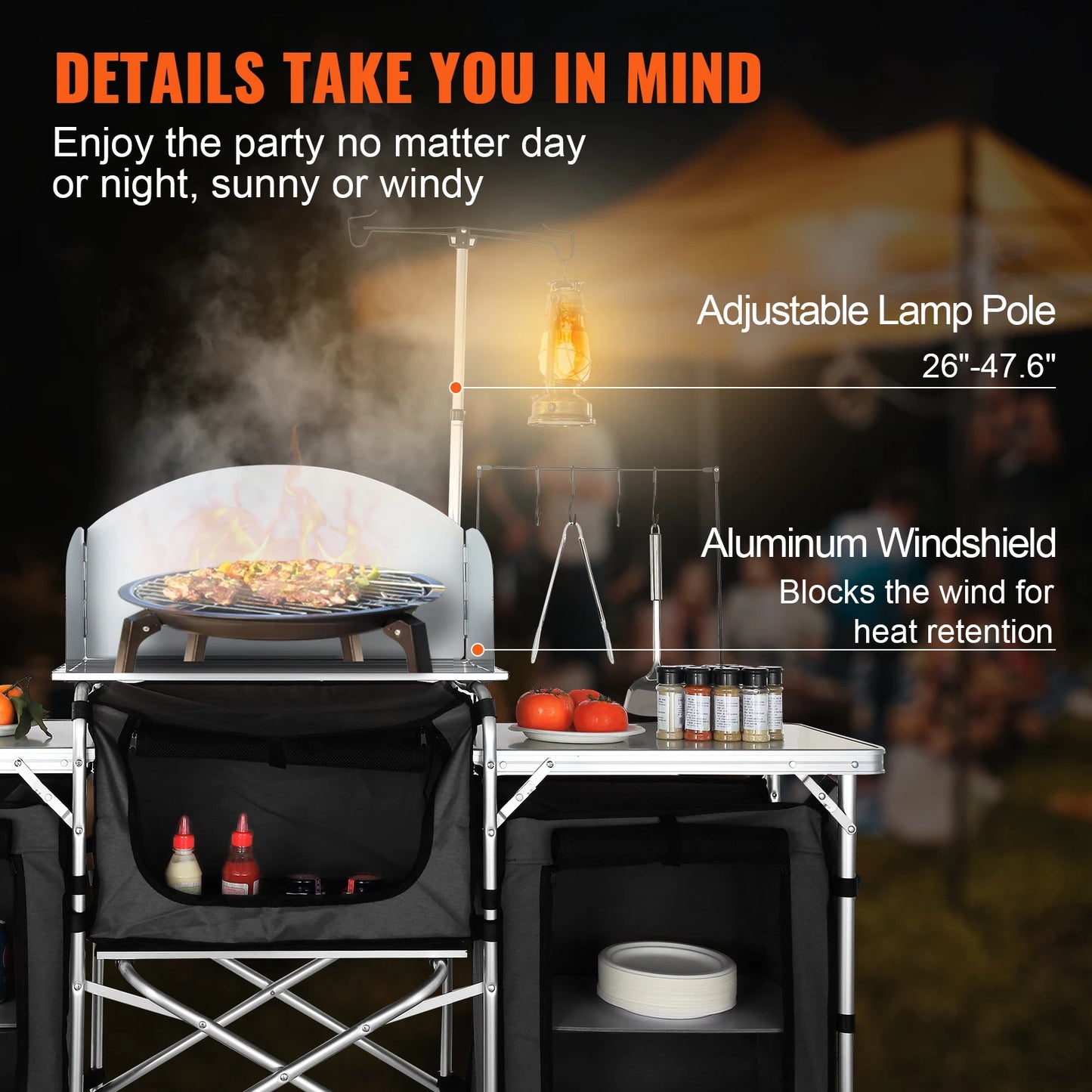 SucceBuy Foldable Camping Outdoor Kitchen Table And Storage Rack