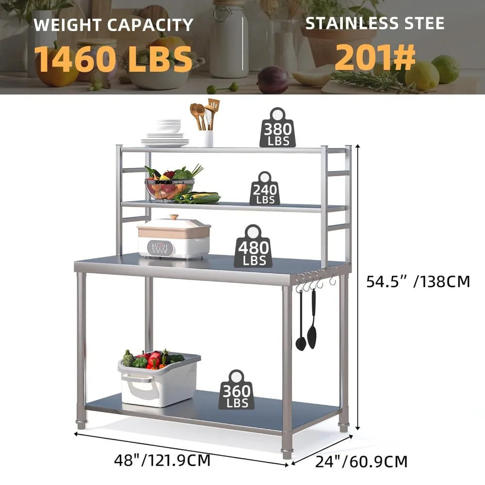 Stainless Steel Prep Table with Two Tier Shelf Workbench
