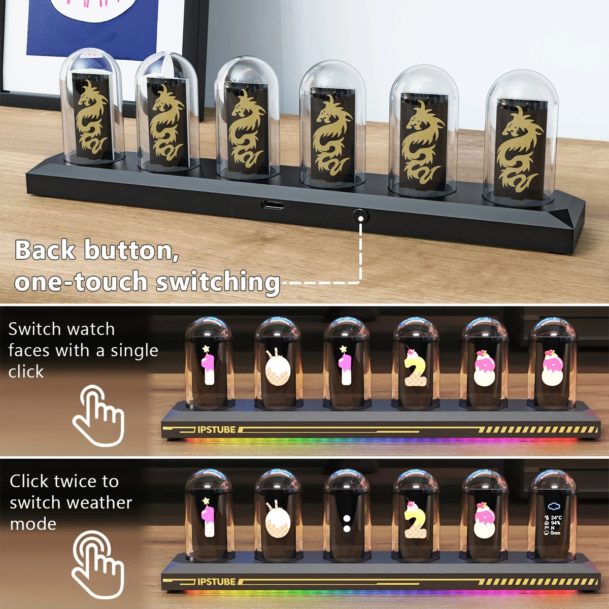 Aiopp Nixie Tube Clock Kit Night Light With Digital Calibration