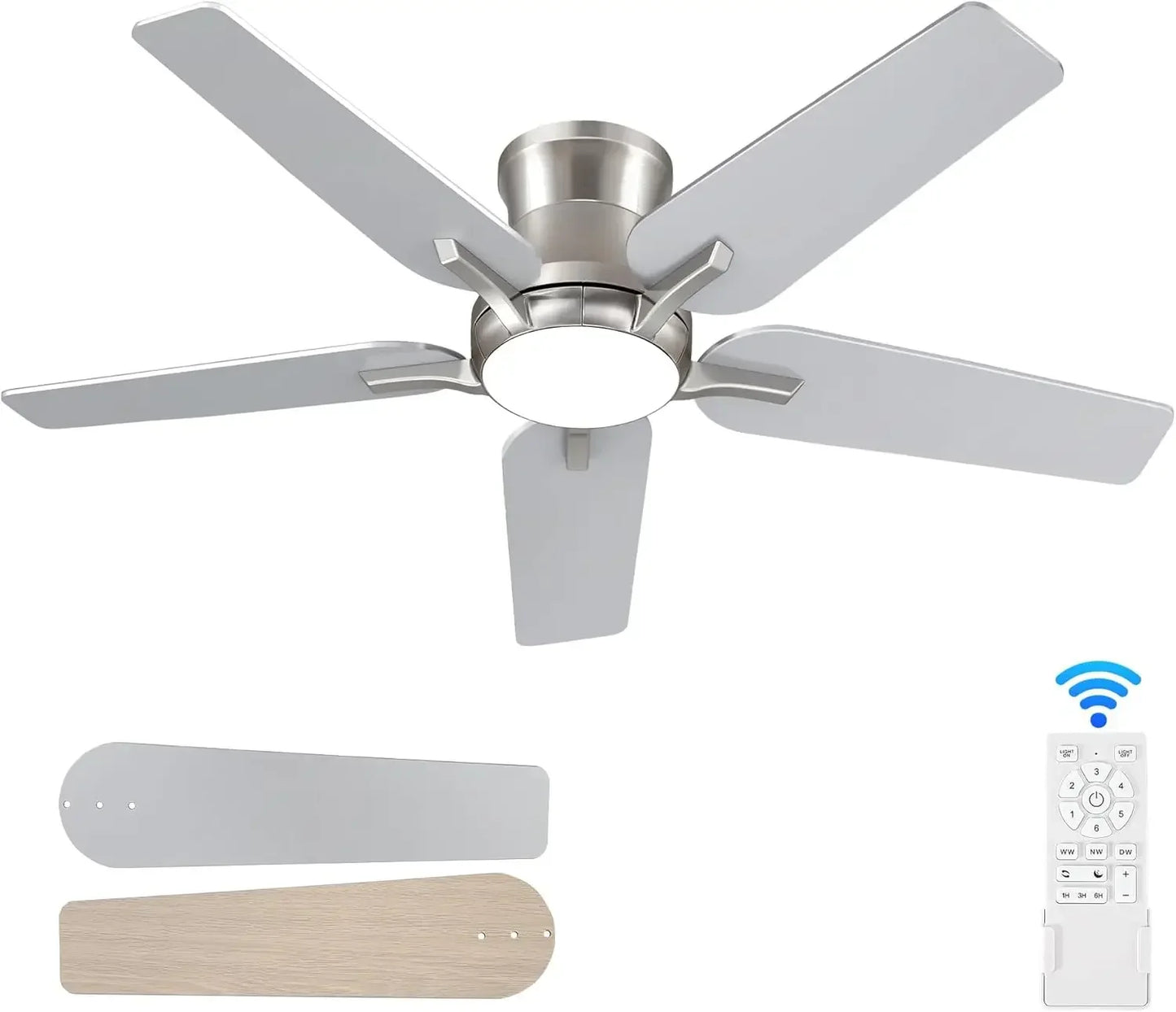 Ceiling Fans With Lights And Remote, Brushed Nickel, Flush Mount
