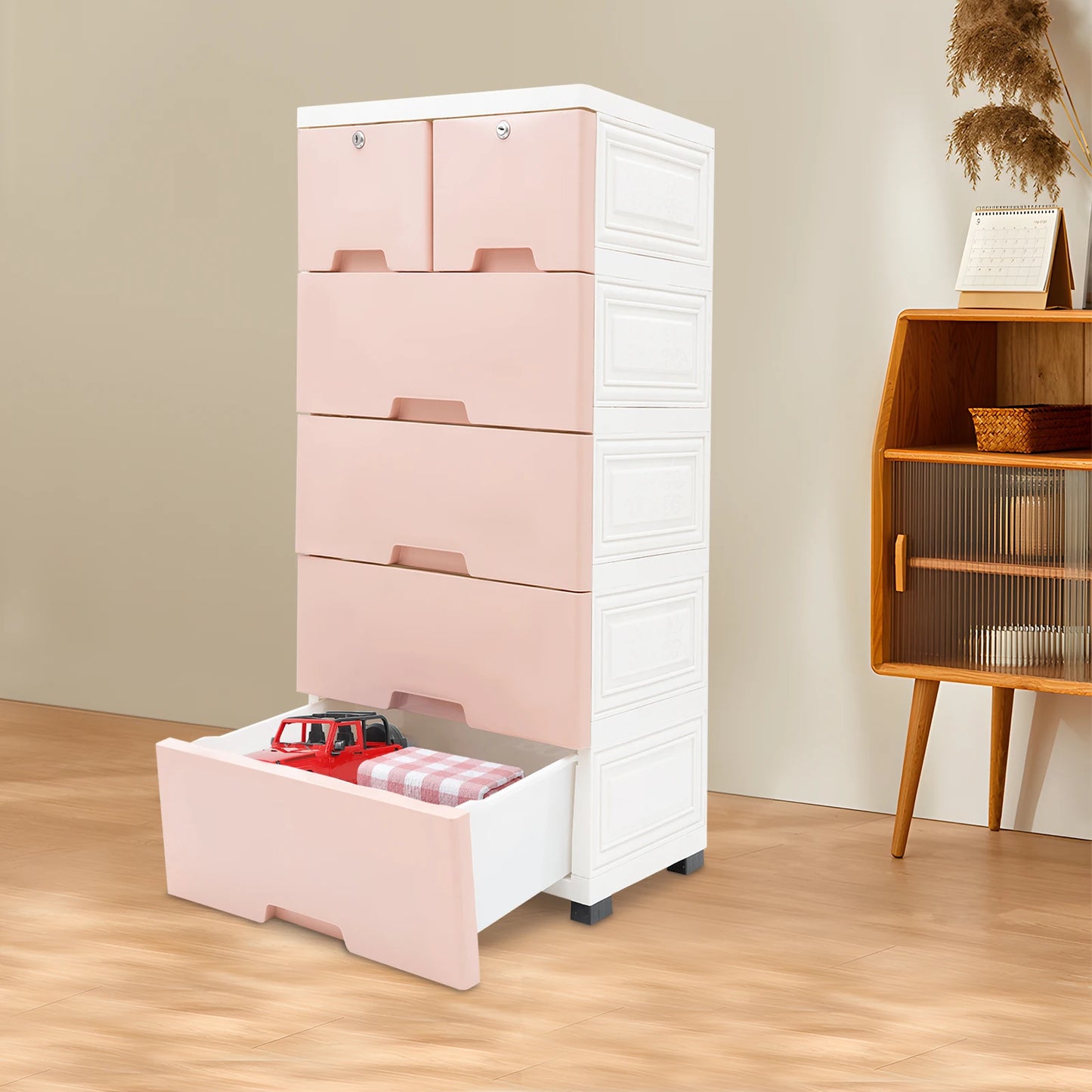 Bymaocar Six-Drawer Plastic Storage Cabinet With Wheels And Lock
