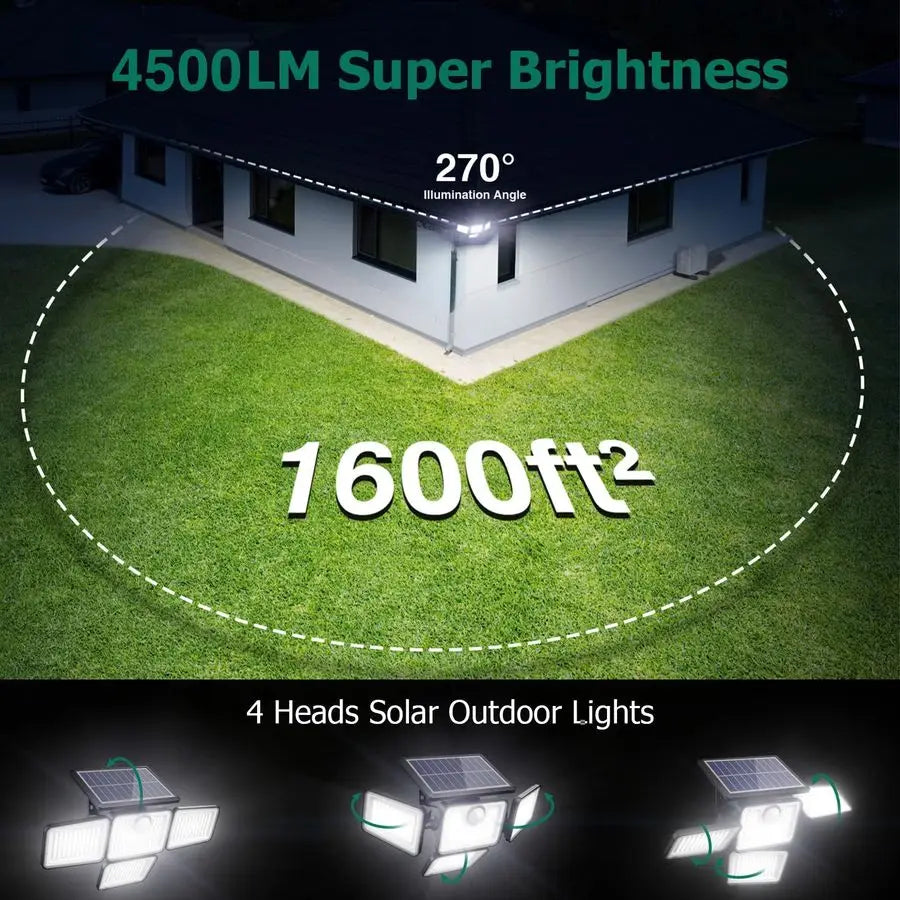 XMSJ Solar Outdoor Lights Four Head Motion Sensor Wall Light