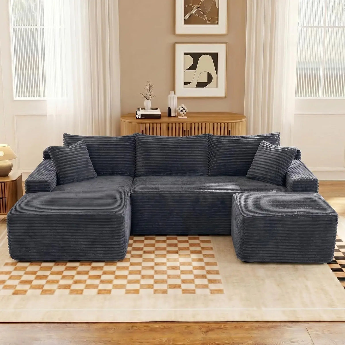Modular U Shaped Sectional Sofa with Ottoman and Deep Seating