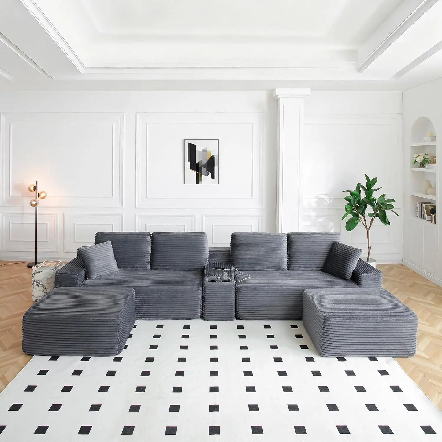 Modular L-Shaped Sectional Sofa With USB Ports Corduroy