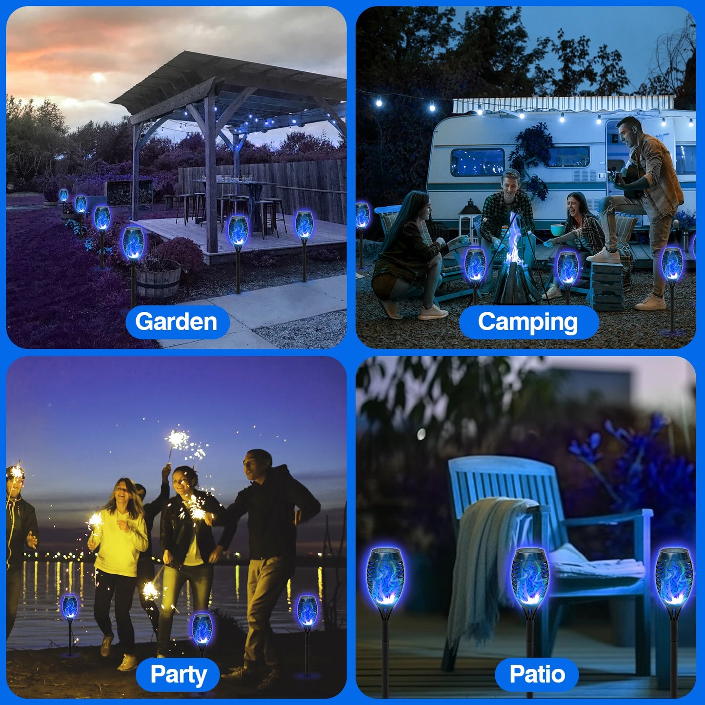Solar Flame Torch Lights LED Flicker for Outdoor Lawn Pathway