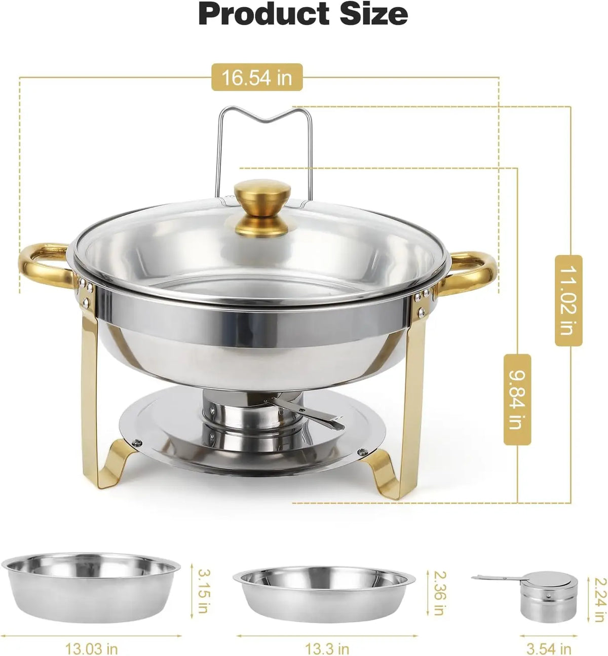Tacleekii Stainless Steel Chafing Dish Set With Glass Lids Buffet Serving Ware