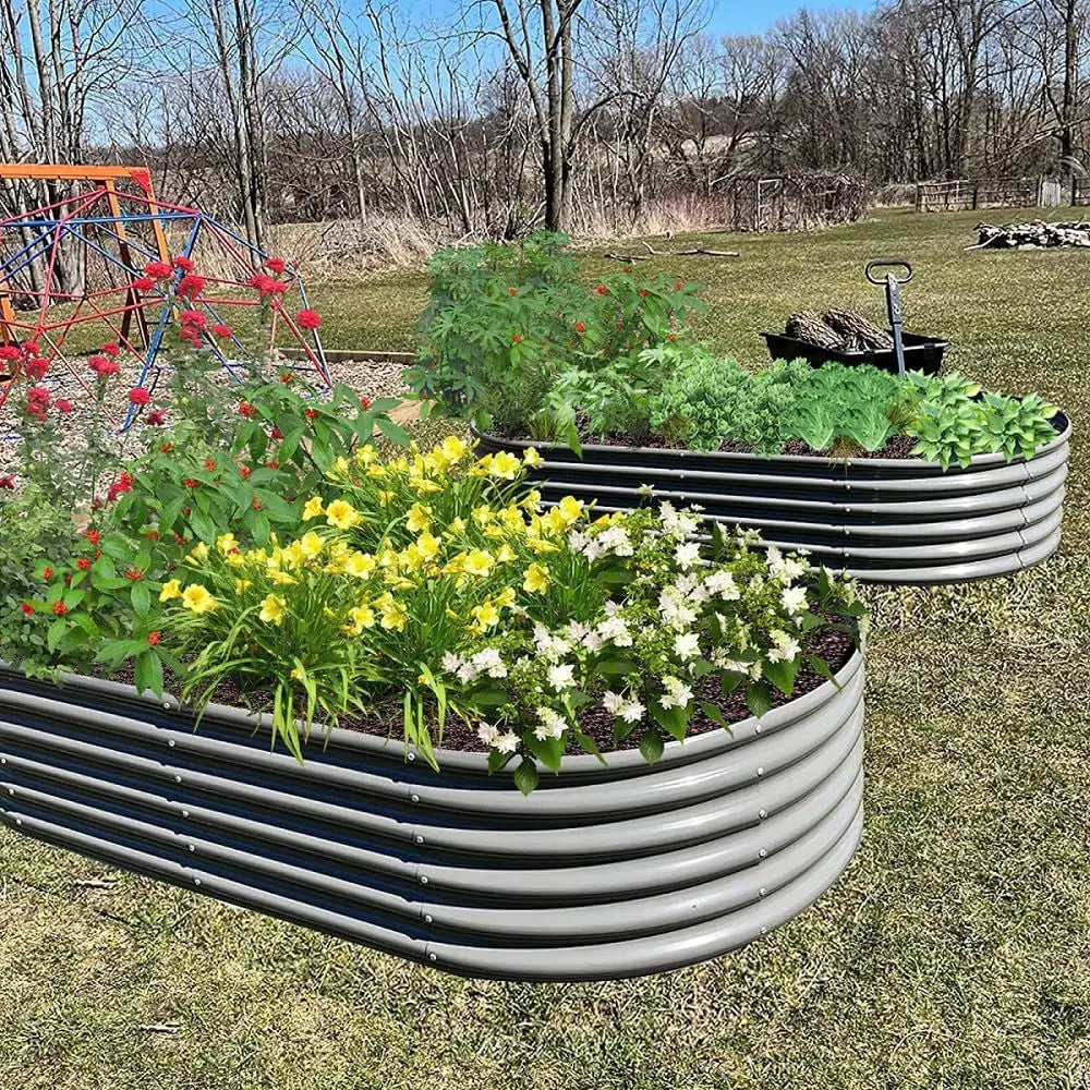 Galvanized Raised Garden Bed Set For Outdoor Vegetables And Herbs