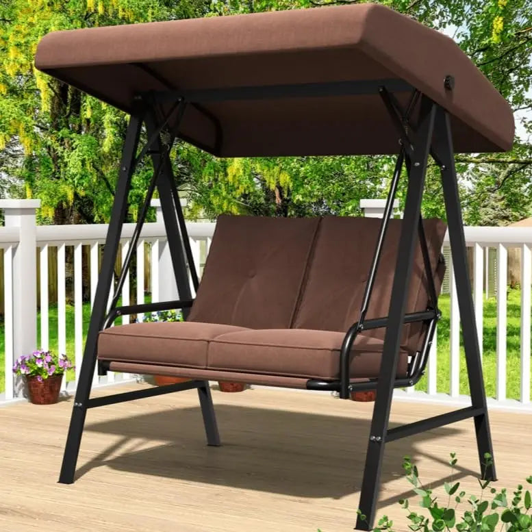 Outdoor 2-Seat Swing Chair With Adjustable Canopy Weatherproof