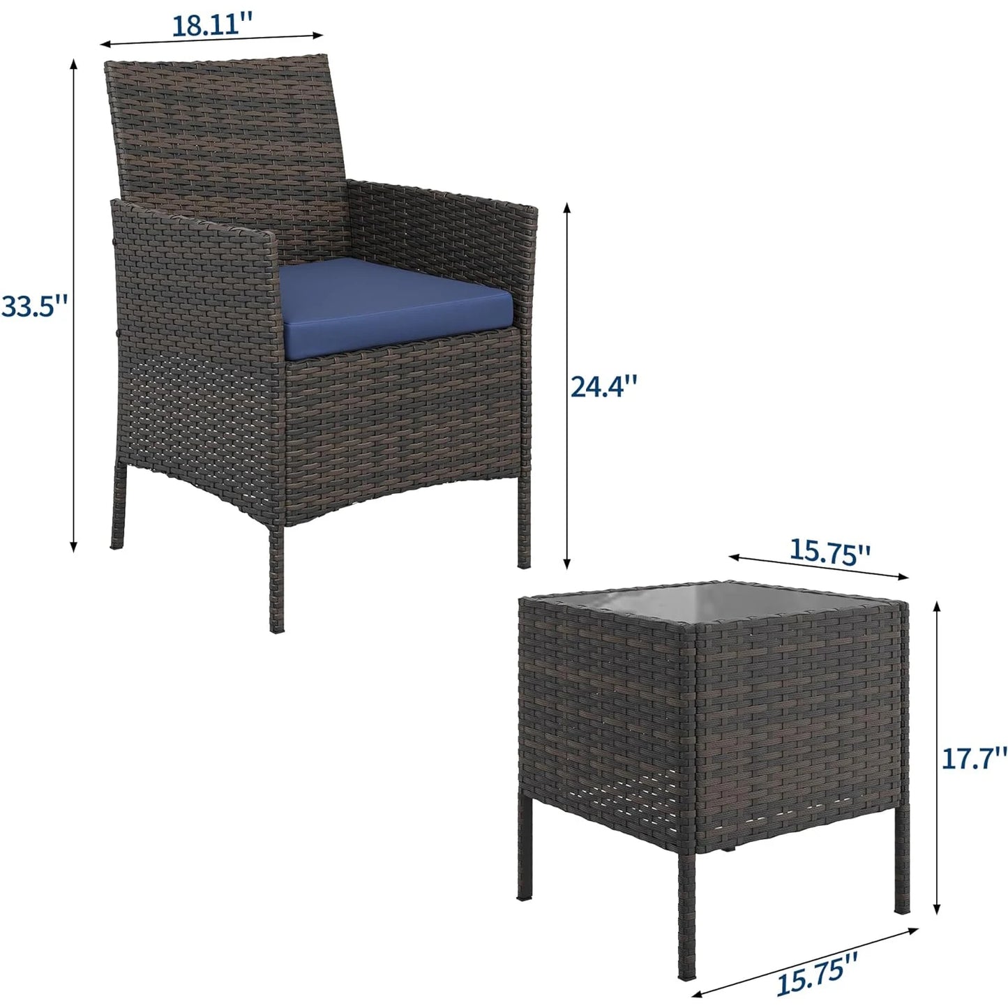 HiMISS Outdoor Patio Furniture Set Rattan Chairs And Glass Table