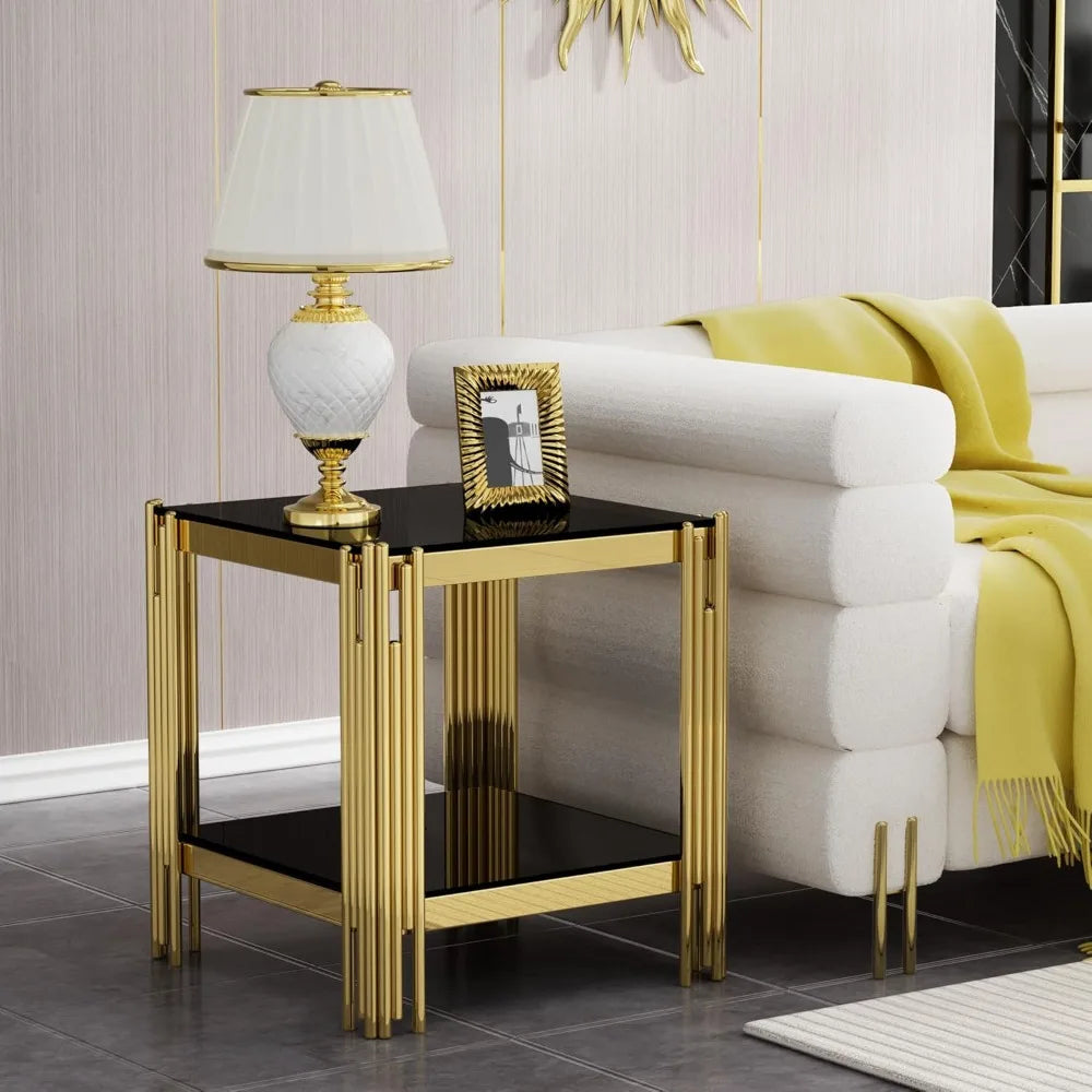Modern Glass End Table With Glass Top And Mirror Legs