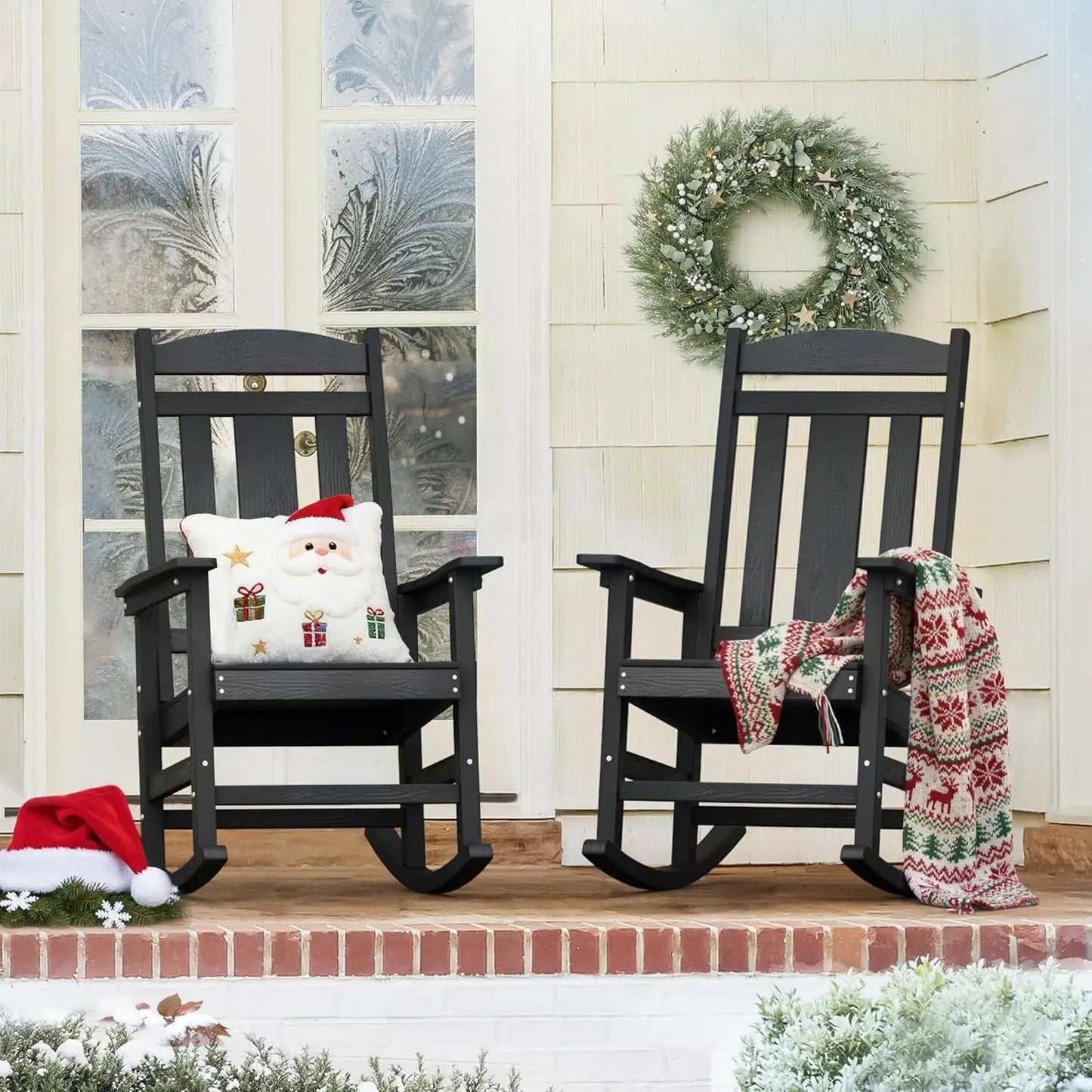Outdoor Rocking Chairs Set of 2 Weather Resistant Plastic Rockers