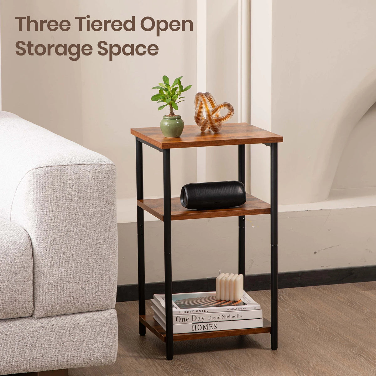 JHK Steel Frame Side Table Nightstand with Adjustable Feet