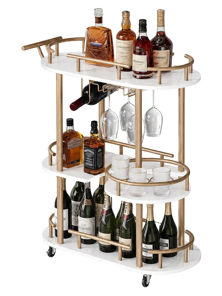 HiMISS Rolling Bar Cart With Wine Rack And Glass Holder