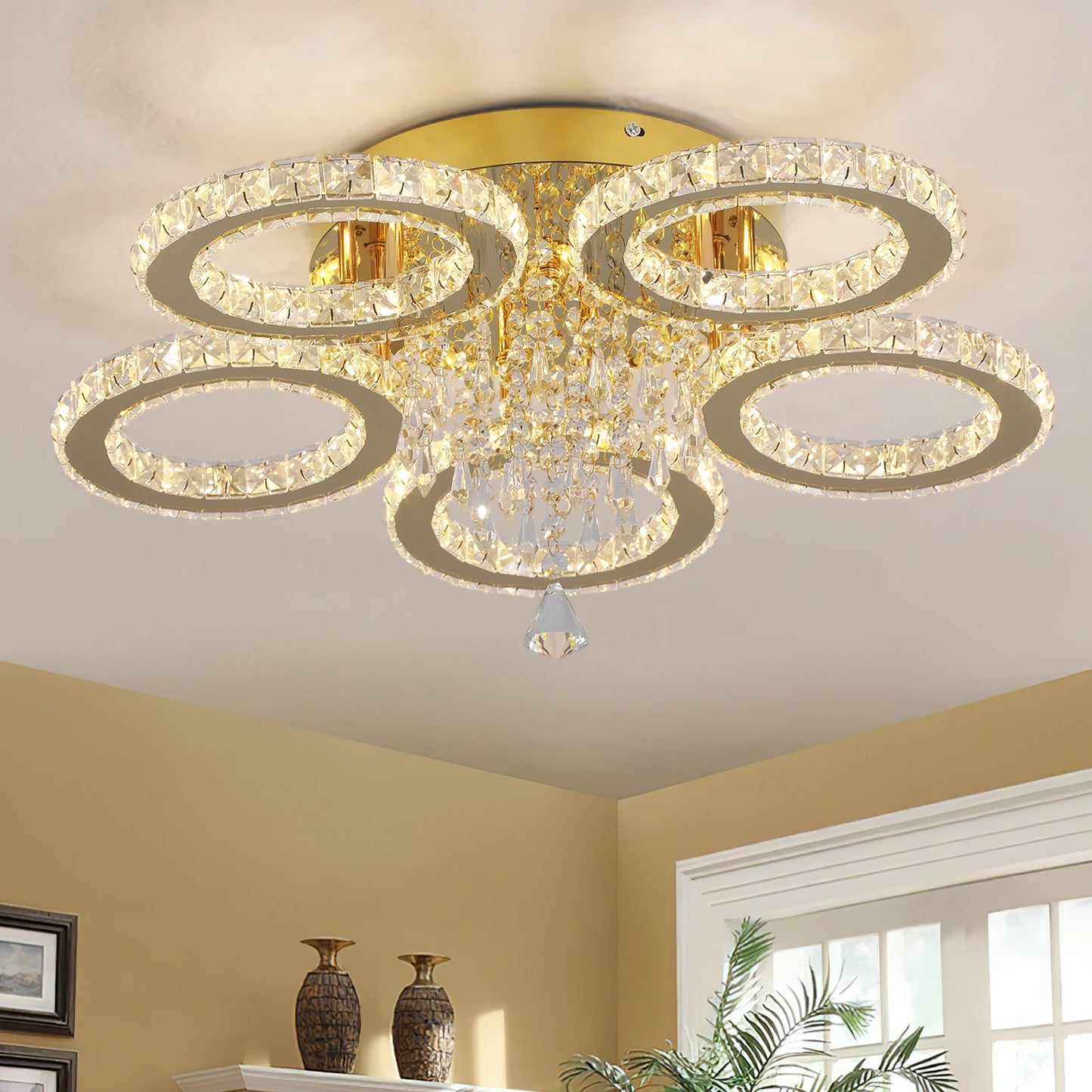 Vetrulus Crystal LED Ceiling Chandelier for Living Room and Dining