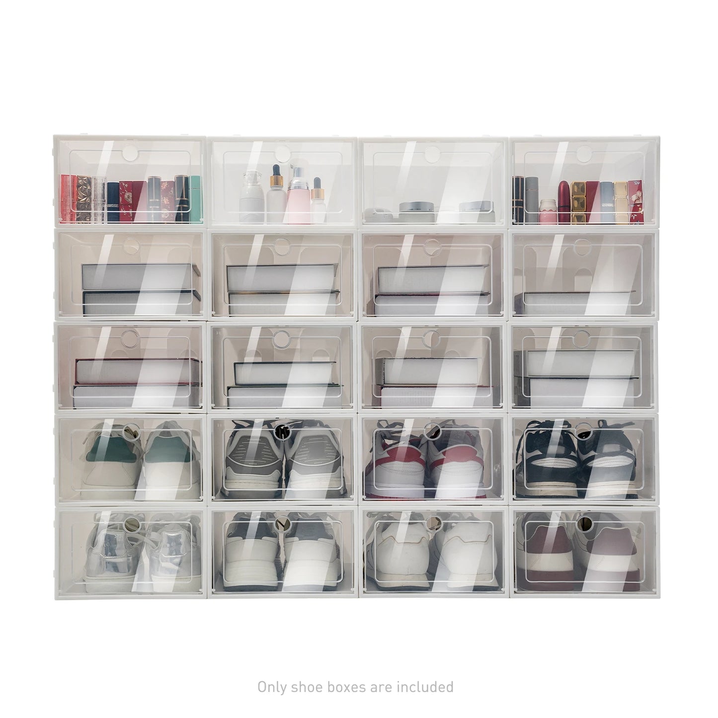 Foldable Flip Shoe Boxes Set Clear Plastic Stackable