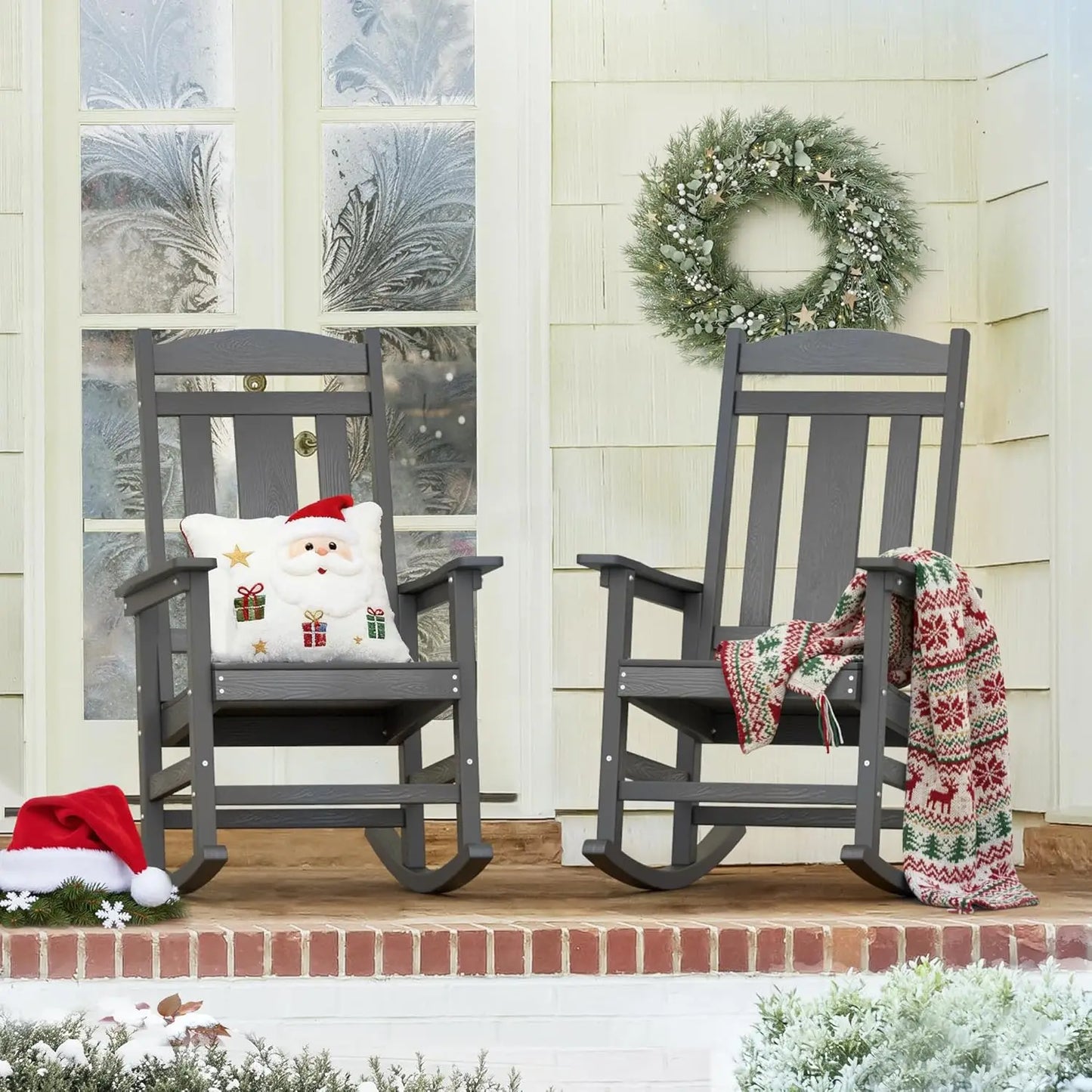 Outdoor Rocking Chairs Set of 2 Weather Resistant Plastic Rockers
