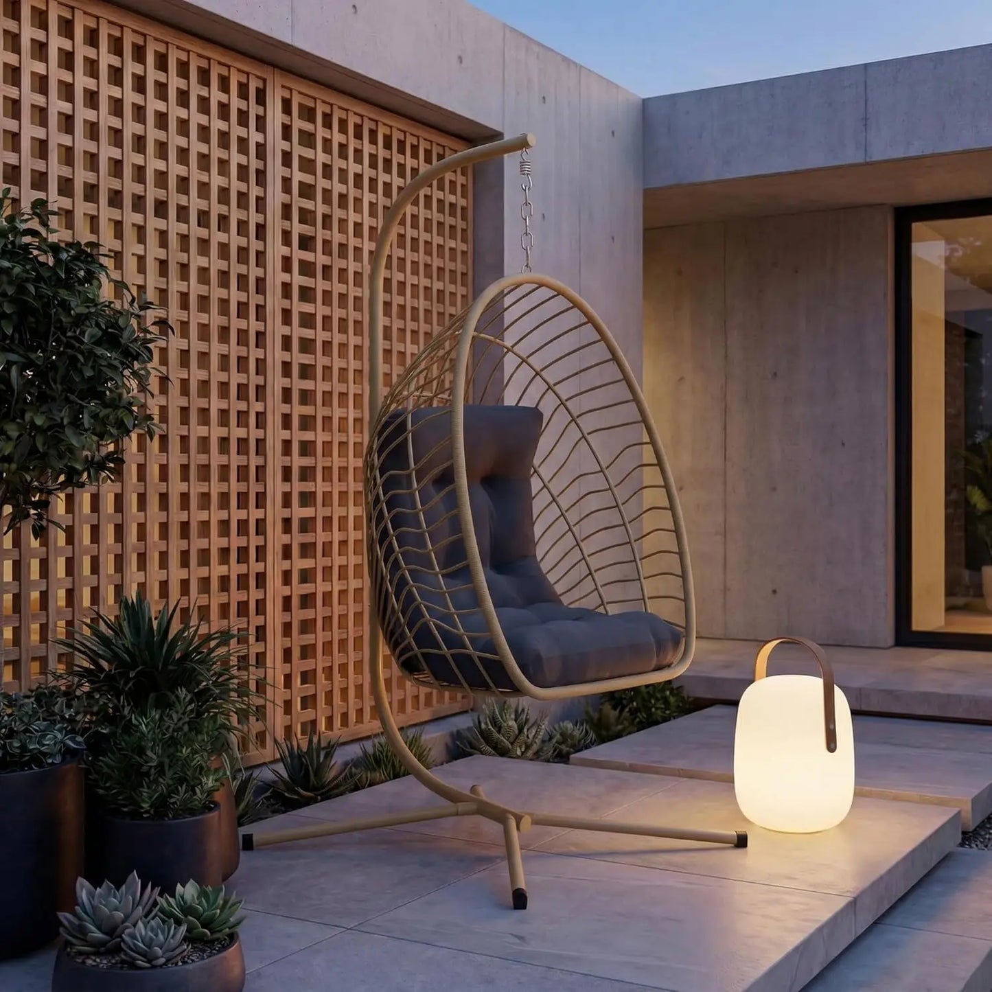 PE Rattan Egg Chair With Stand Heavy Duty Metal Frame