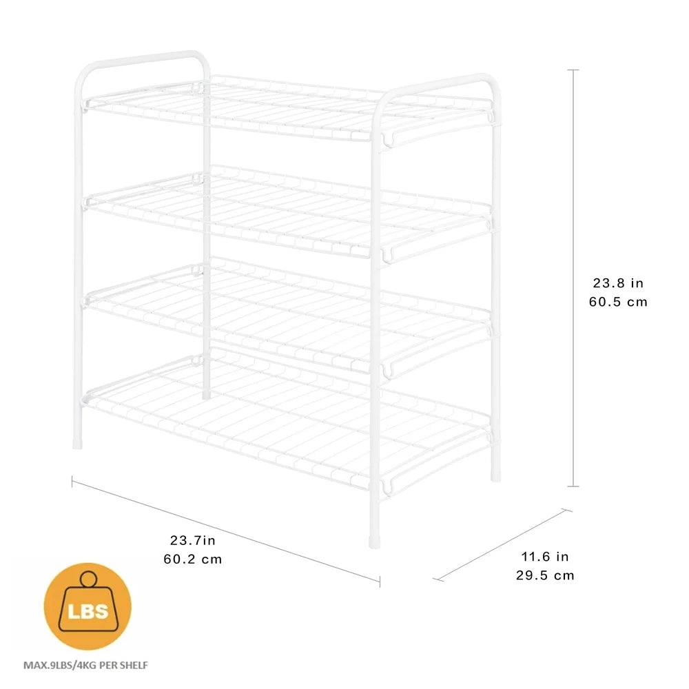 4-Tier Freestanding Steel Wire Shoe Organizer Holds 12 Pairs