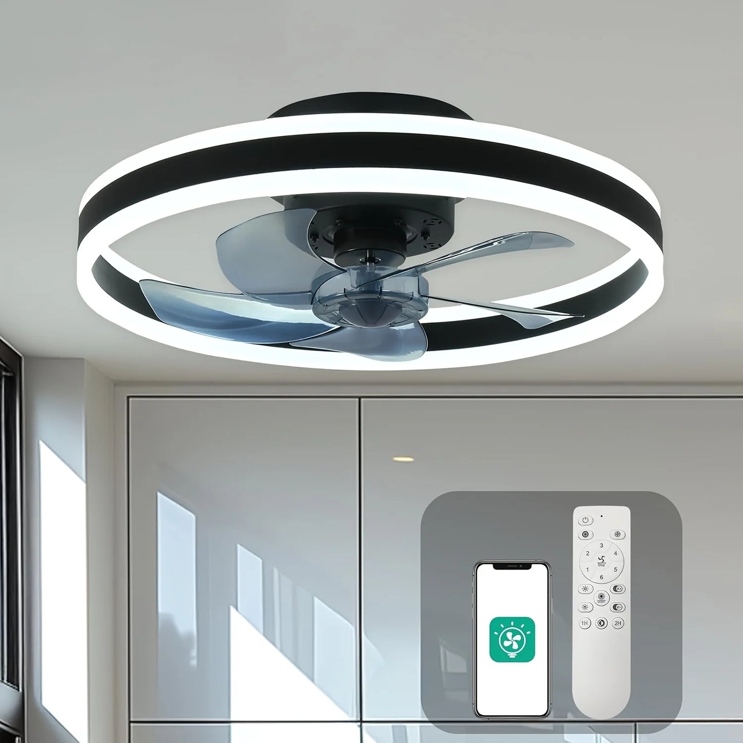 Orison Indoor Flush Mount LED Dimmable Ceiling Fan With Remote