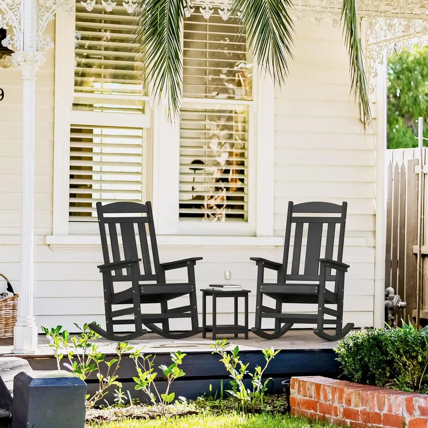 Outdoor Rocking Chairs Set of 2 Weather Resistant Plastic Rockers