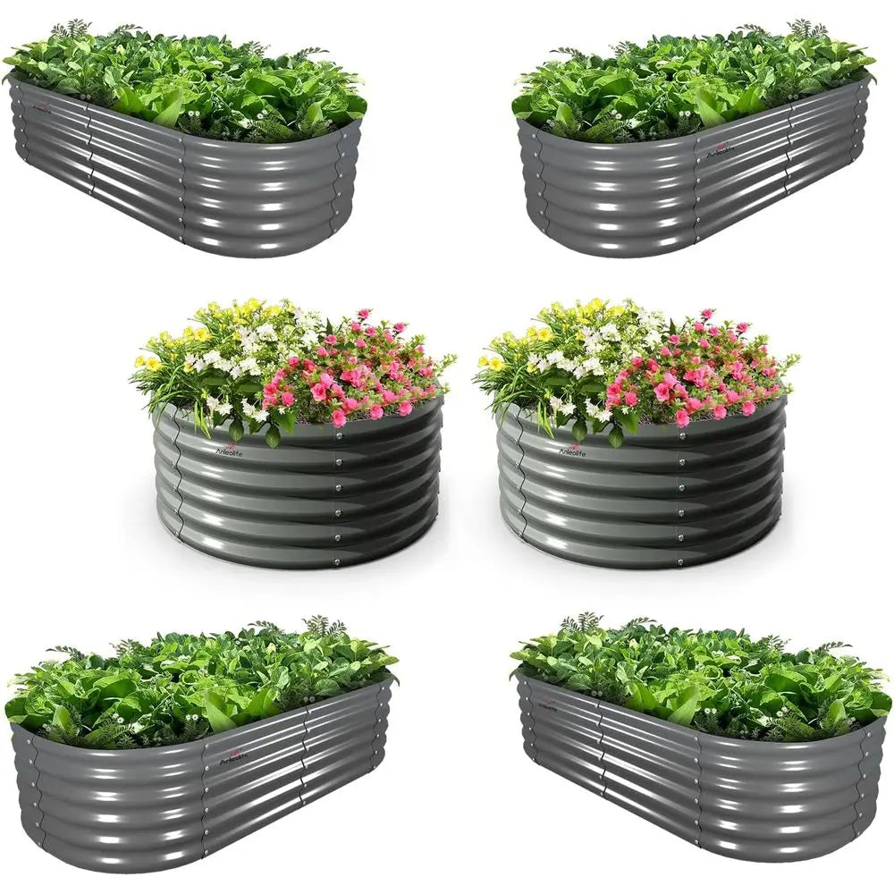 Galvanized Raised Garden Bed Set For Outdoor Vegetables And Herbs