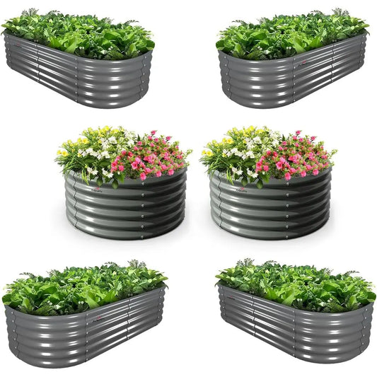 Galvanized Raised Garden Bed Set For Outdoor Vegetables And Herbs