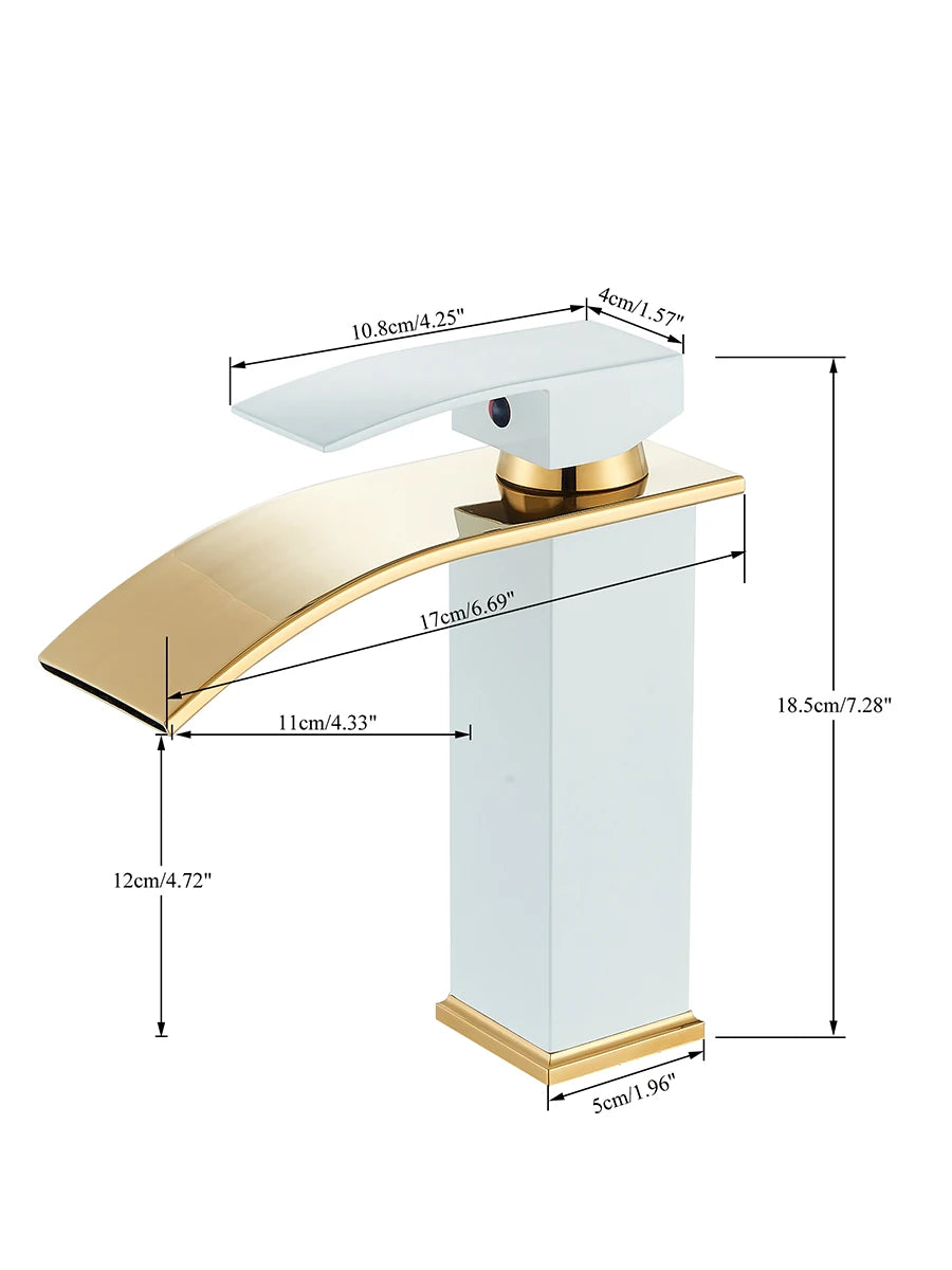 Onyzpily Deck Mounted Waterfall Basin Faucet Single Lever Hot Cold