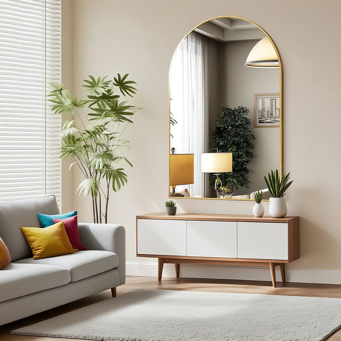 JHK Arched Framed Bathroom Mirror Wall Decor In Modern Home