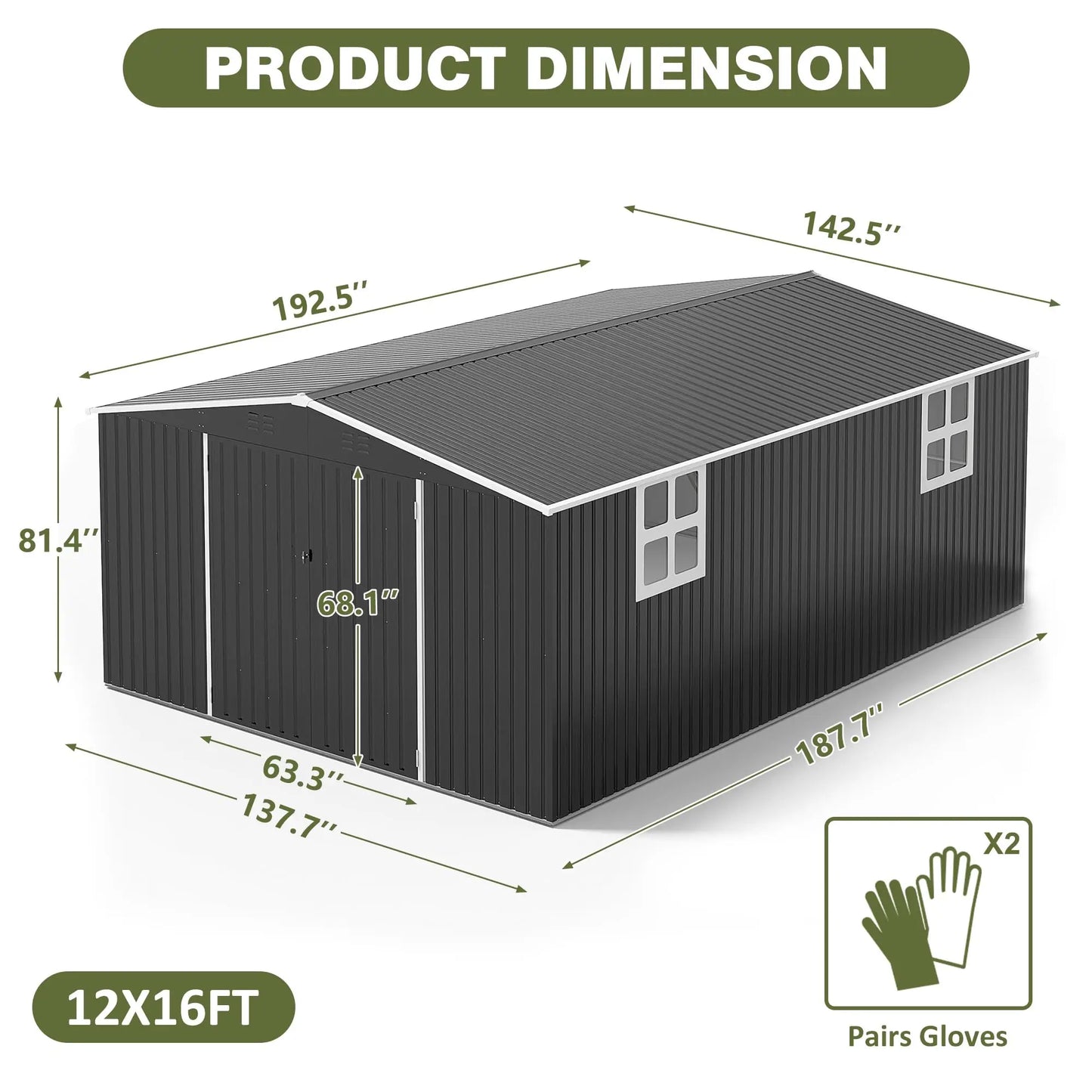 VIWAT Outdoor Metal Storage Shed With Lockable Door Heavy-Duty Frame