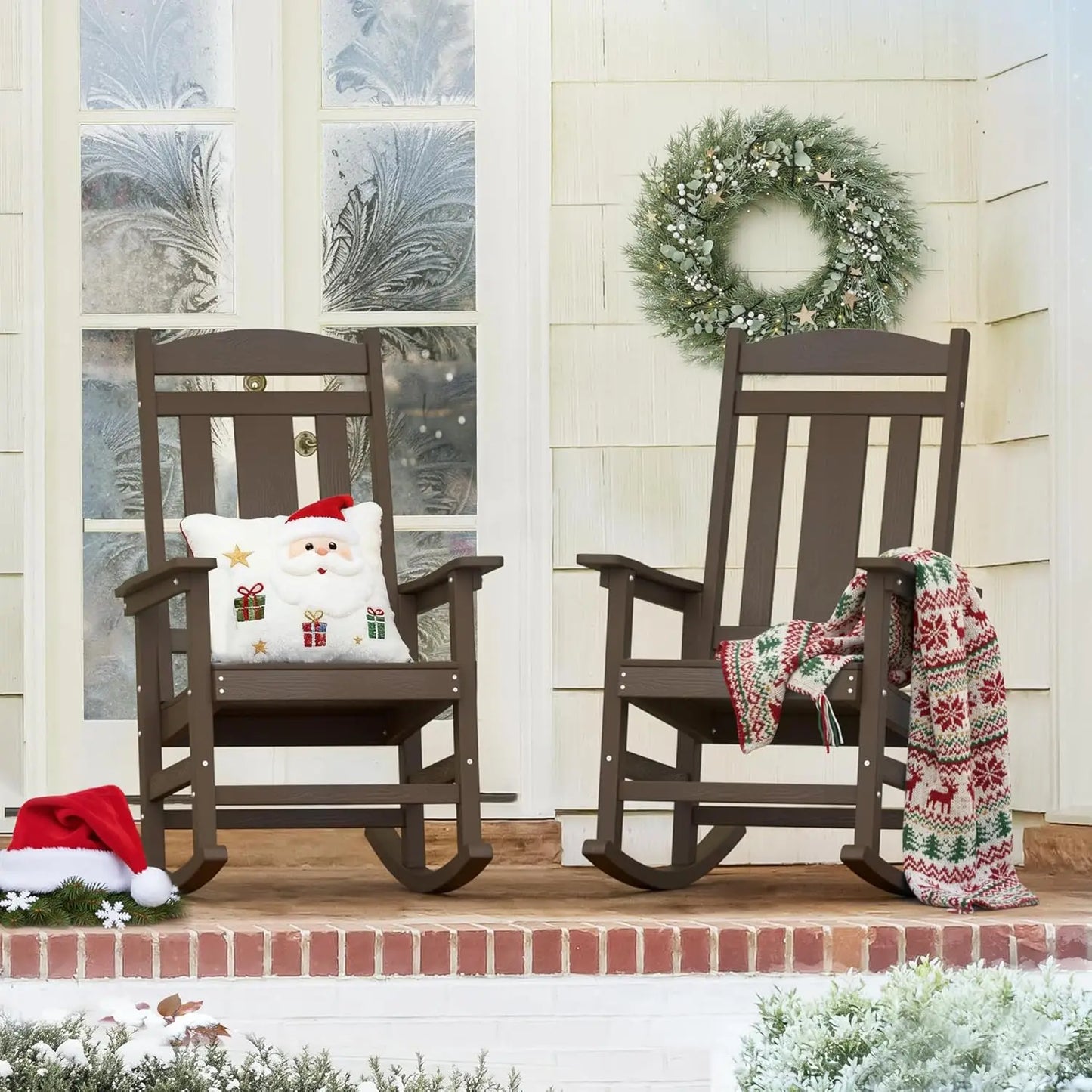 Outdoor Rocking Chairs Set of 2 Weather Resistant Plastic Rockers