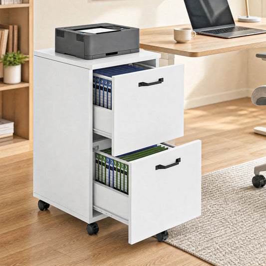 JHK Wooden Rolling File Cabinet With Lockable Wheels for Office Storage