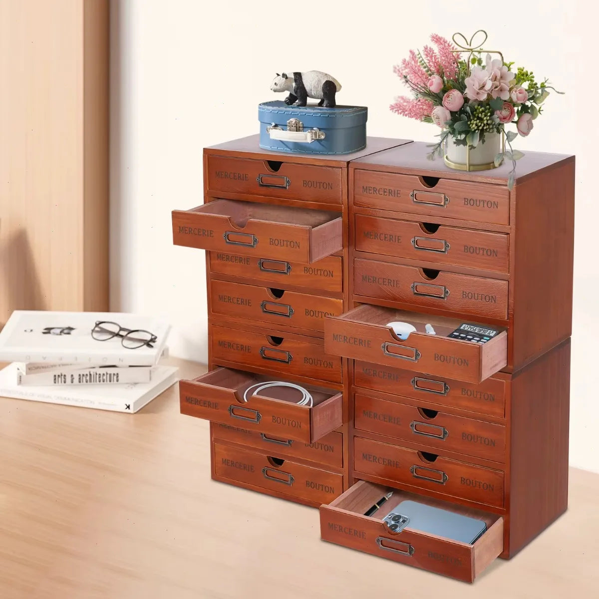 Bymaocar 4 Pack Drawer Organizer Four-Tier Stackable Desk Storage