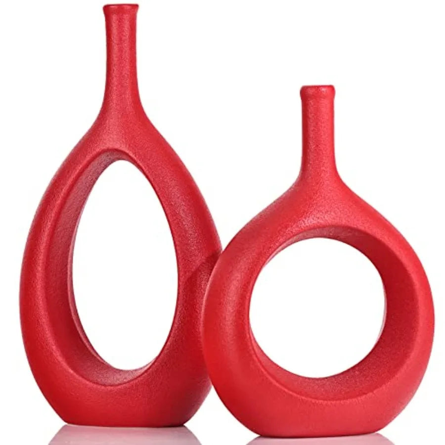 Ceramic Vase Set Modern Hollow Circle Vases Home Decor