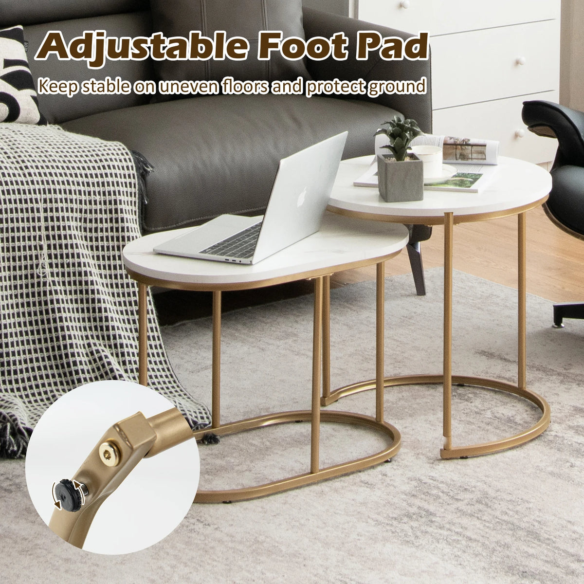 HOMASIS Modern Marble Nesting Coffee Tables for Living Room