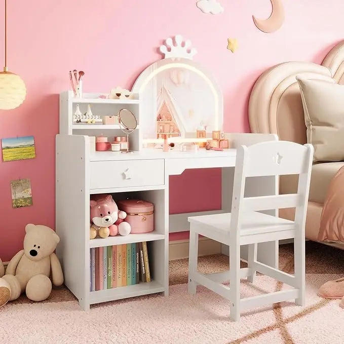 HiMISS Kids Vanity With Lights 2 In 1 MakeupSet Desk