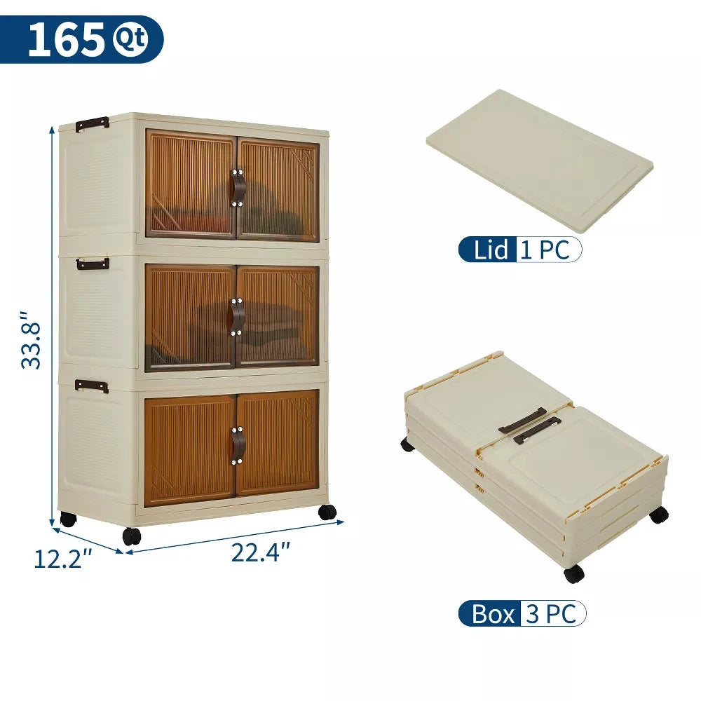 HiMISS Foldable Storage Cabinet With Lids And Wheels