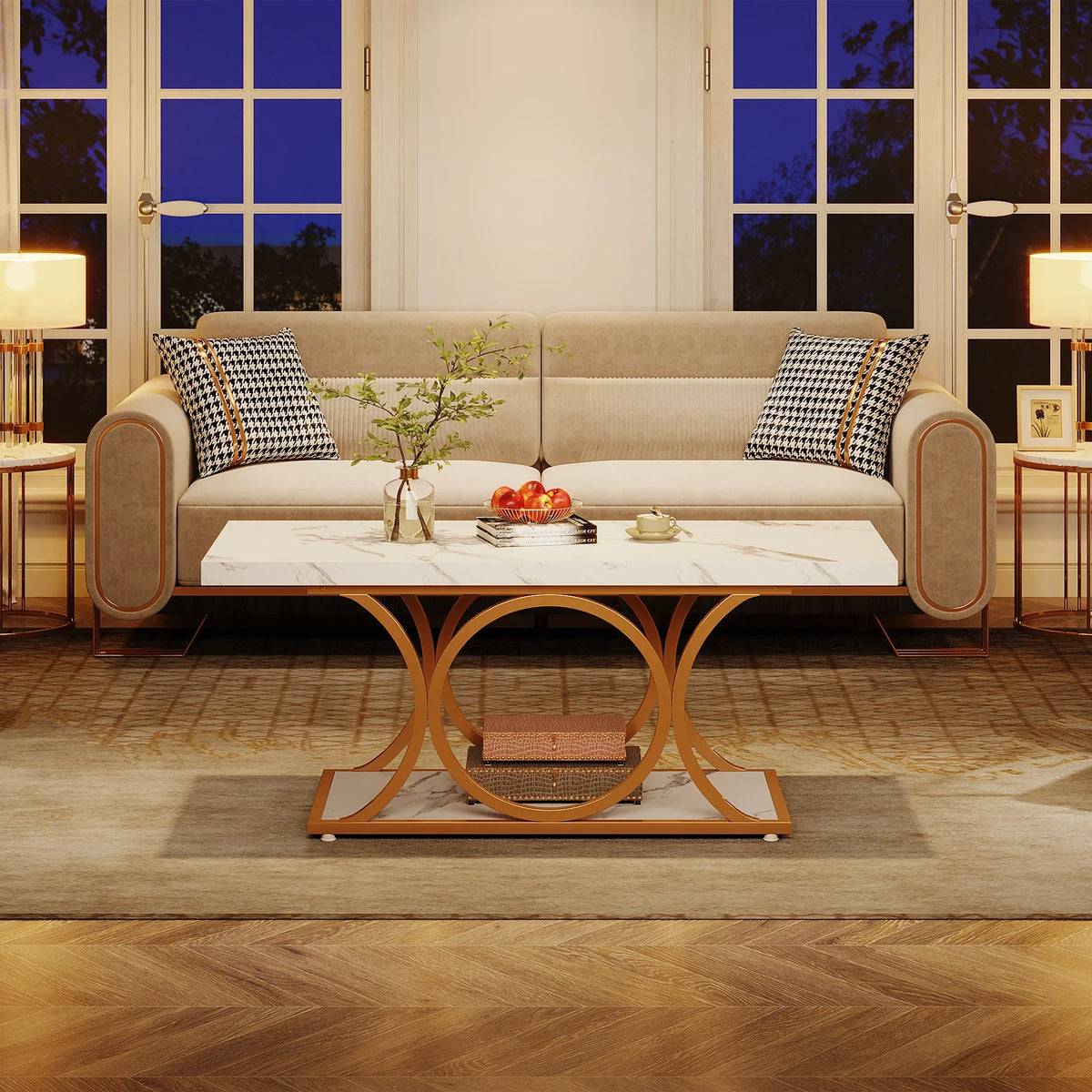 Tribesigns Modern Faux Marble Two Tier Coffee Table