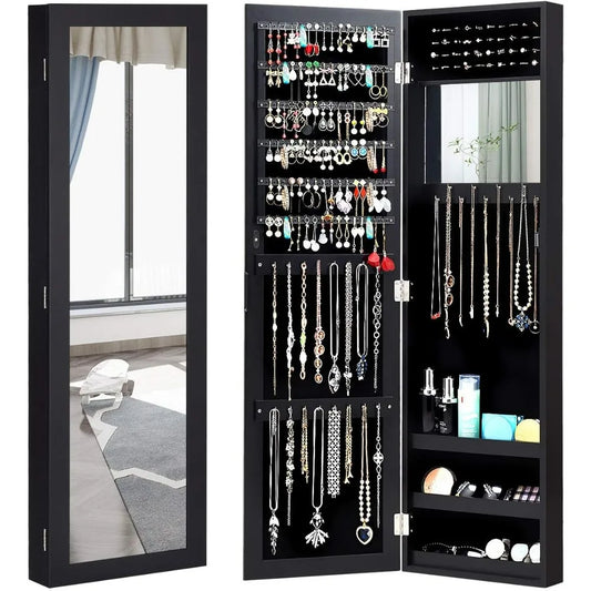 Giantex Wall Mounted Jewelry Cabinet With Mirror Over Door