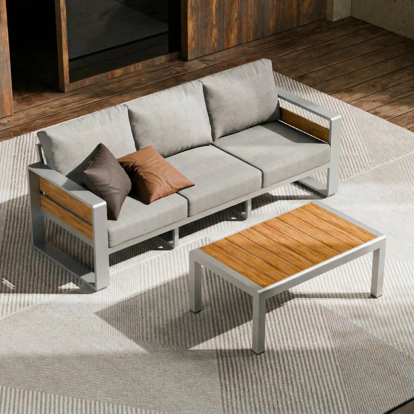 ZANDOR Aluminum Outdoor Patio Conversation Set 5 Piece Coffee Table