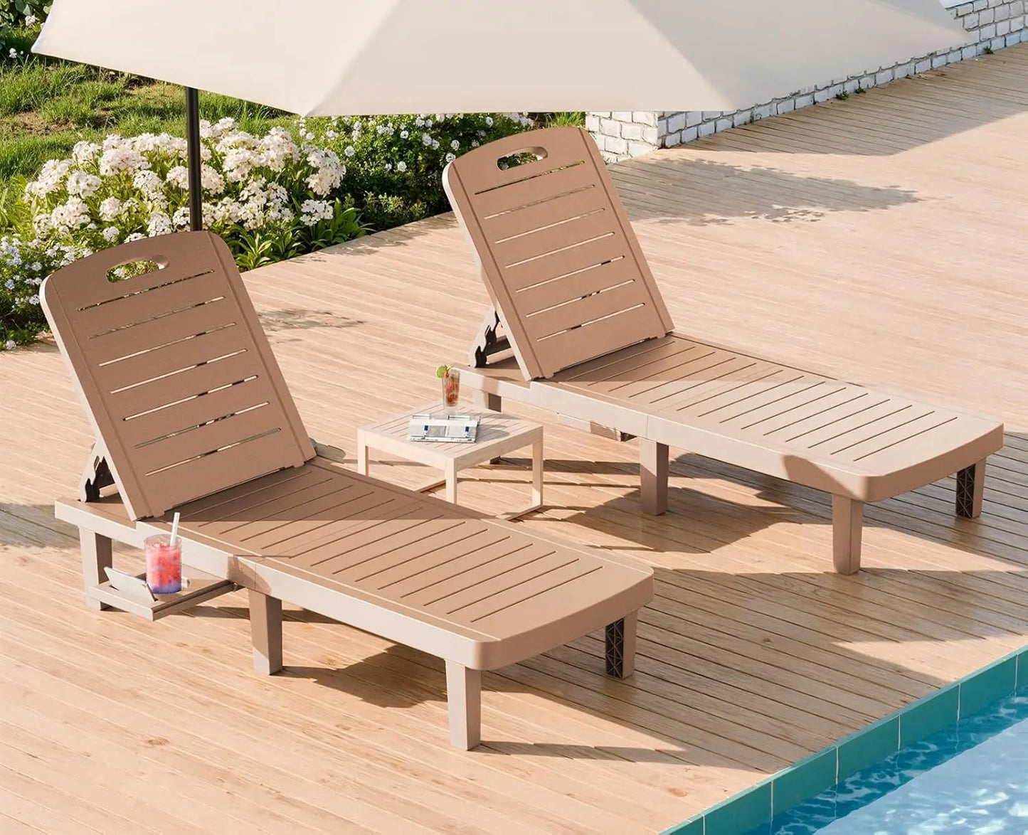 Outdoor Resin Chaise Lounge Chair Set Waterproof Adjustable 2 Pack